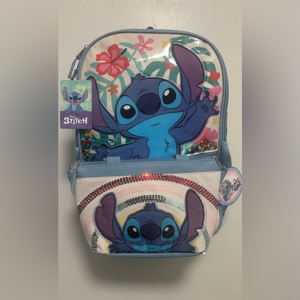 Stitch Kids Backpack and Lunch Bag Set - Blue and White